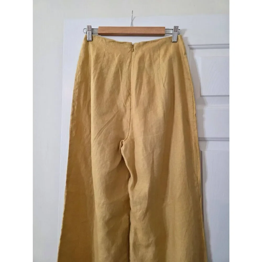 Reformation Yellow Linen High Waisted Wide-Leg Pants 6
